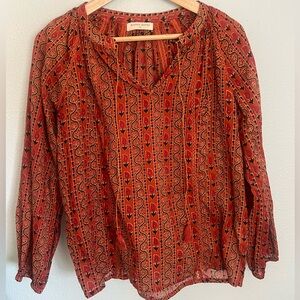 Maison Hotel Bohemian Tassel Blouse Rust Print XS